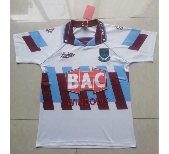 1991-92 West Ham United Retro White Away Kit Soccer Jersey